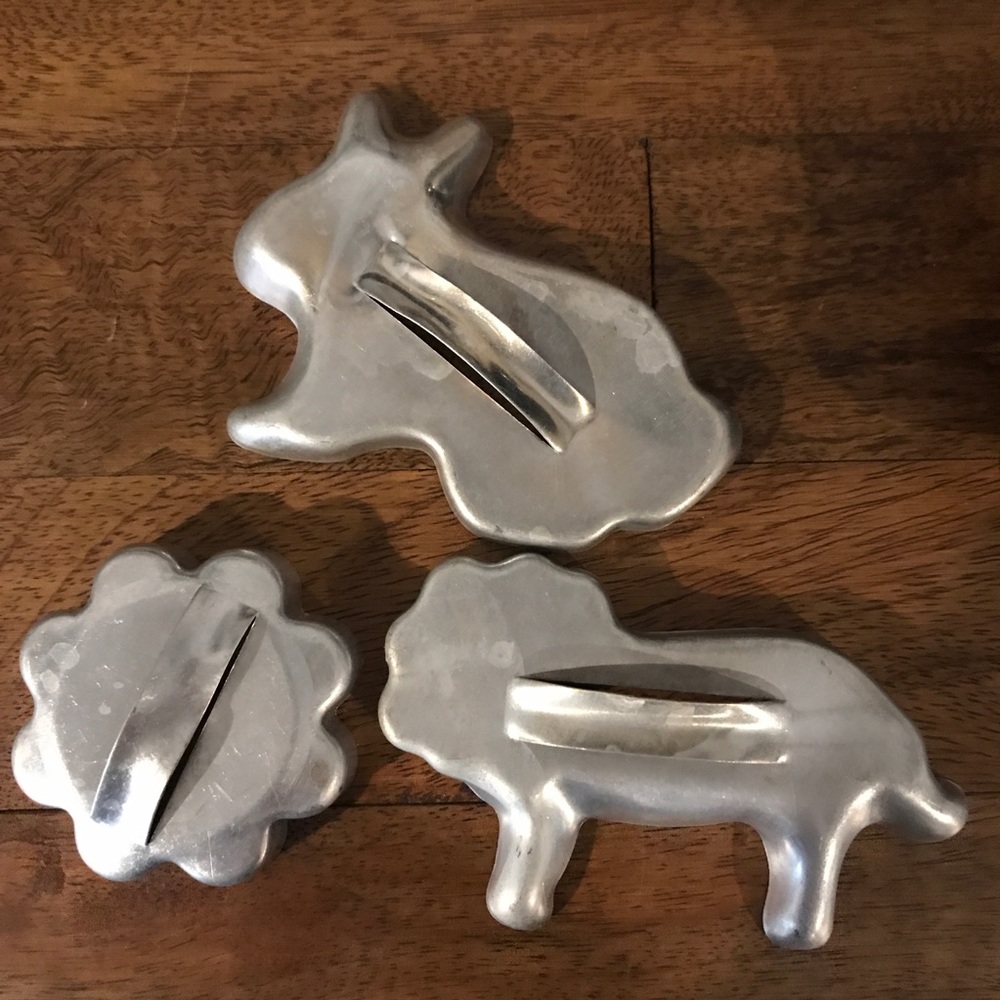Vintage Tin Cookie Cutters Lion Rabbit Flower